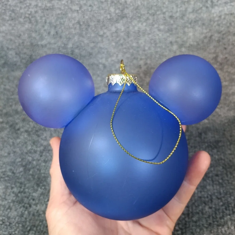 Disney Mickey Mouse Icon Glass Ball Ornament Blue Frosted Matte Holiday Decor